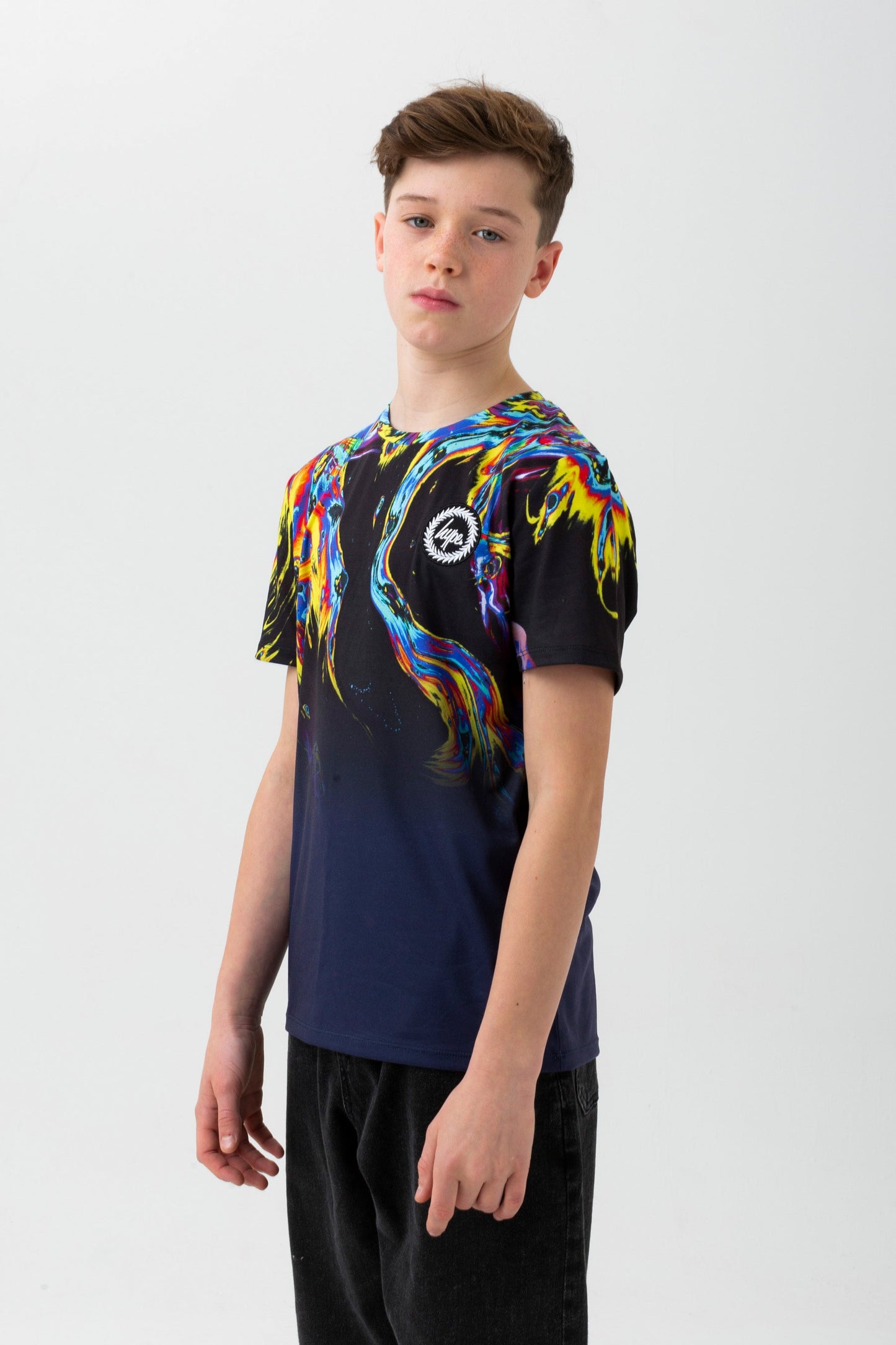 HYPE BOYS NAVY MABLE FADE CREST T-SHIRT