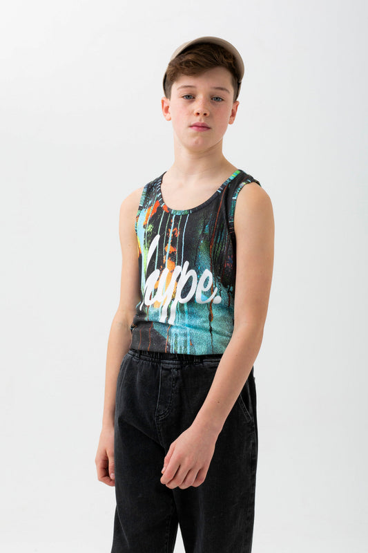 HYPE BOYS TURQUOISE SPRAY DRIPS SCRIPT VEST