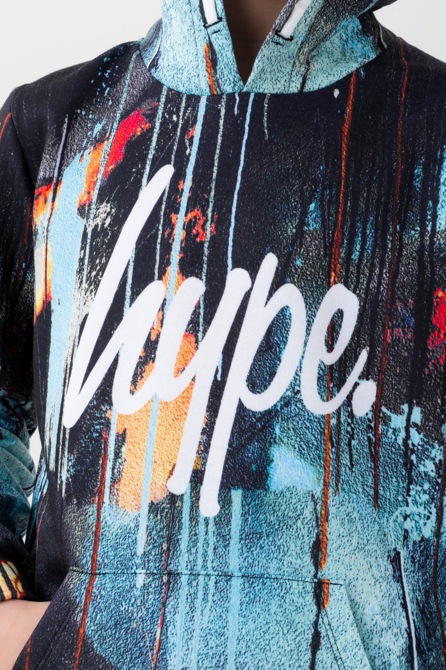 HYPE BOYS TURQUOISE SPRAY DRIPS SCRIPT HOODIE