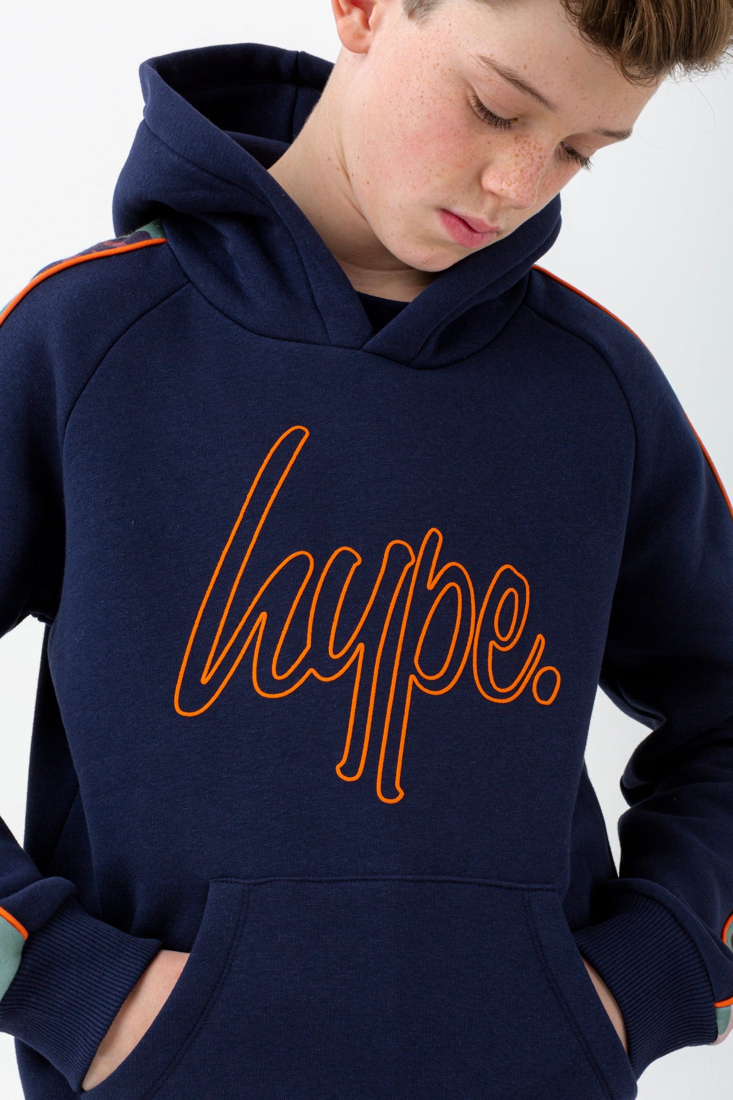 HYPE BOYS NAVY SPRING CAMO SCRIPT HOODIE