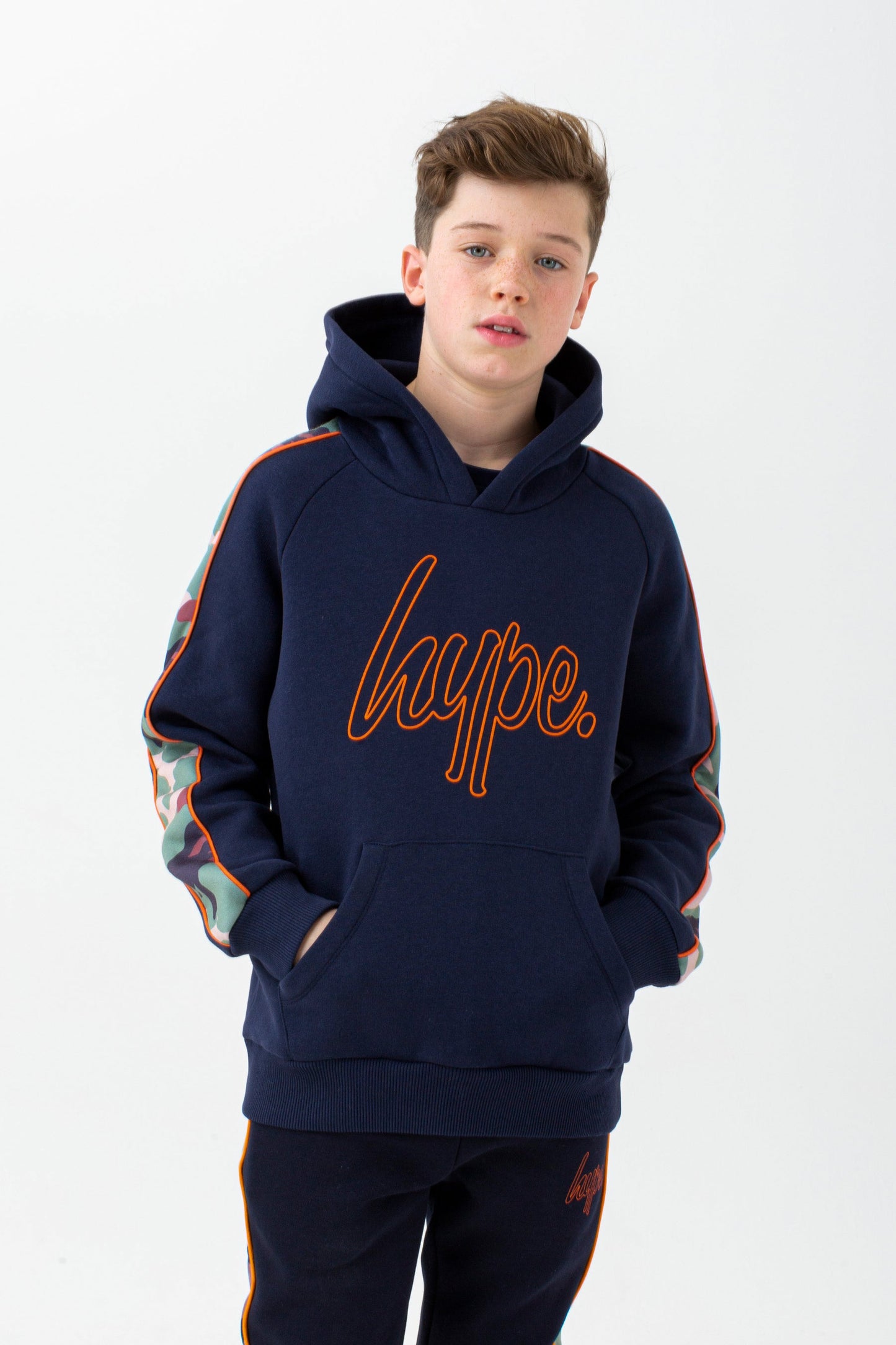 HYPE BOYS NAVY SPRING CAMO SCRIPT HOODIE