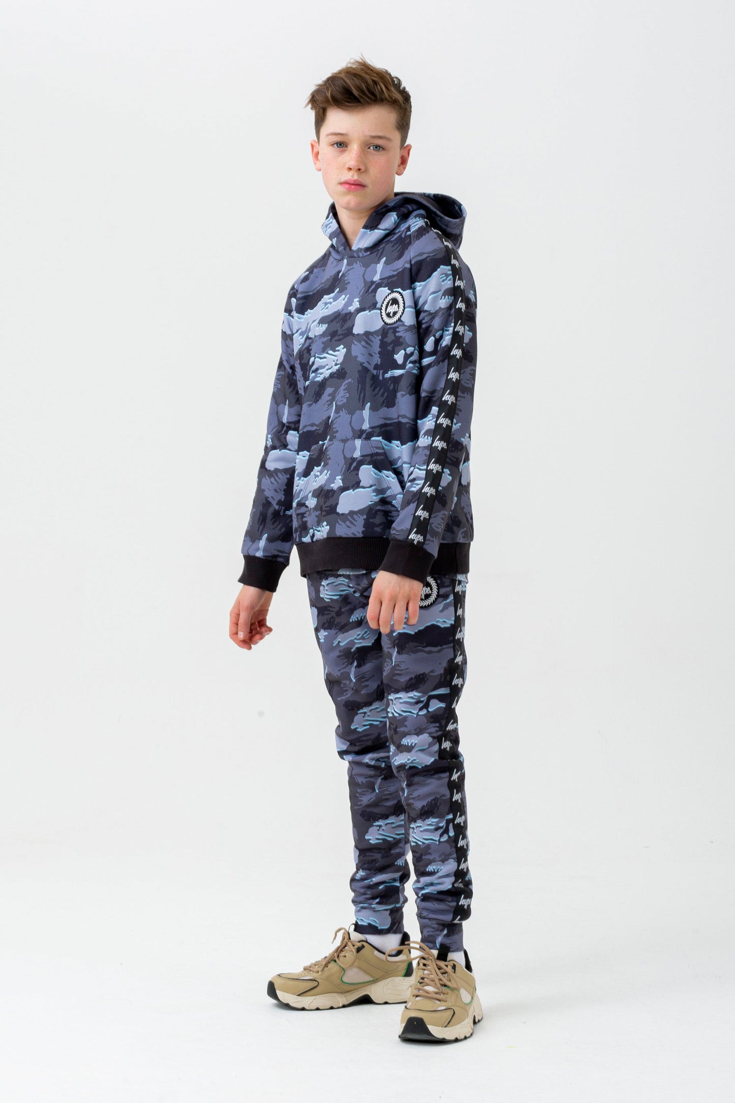 HYPE BOYS GREY GLOOM CAMO CREST HOODIE