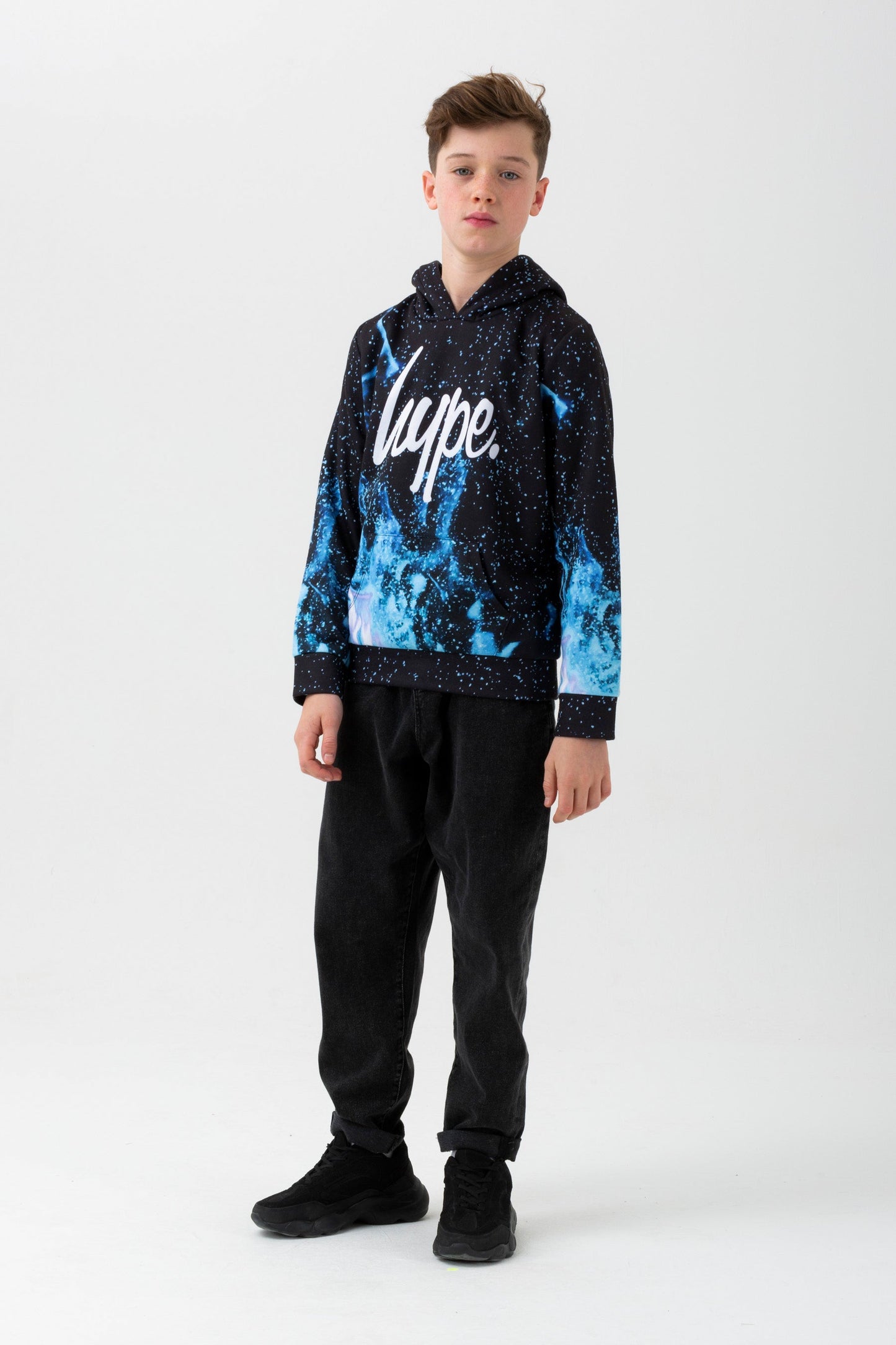 HYPE BOYS BLUE FIRE SCRIPT HOODIE