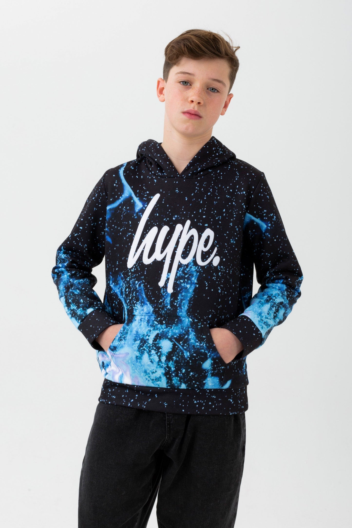 HYPE BOYS BLUE FIRE SCRIPT HOODIE