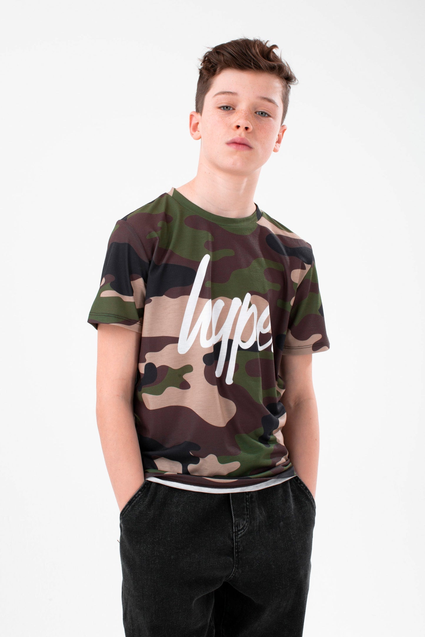 HYPE BOYS MULTI CAMO SCRIPT T-SHIRT 3 PACK