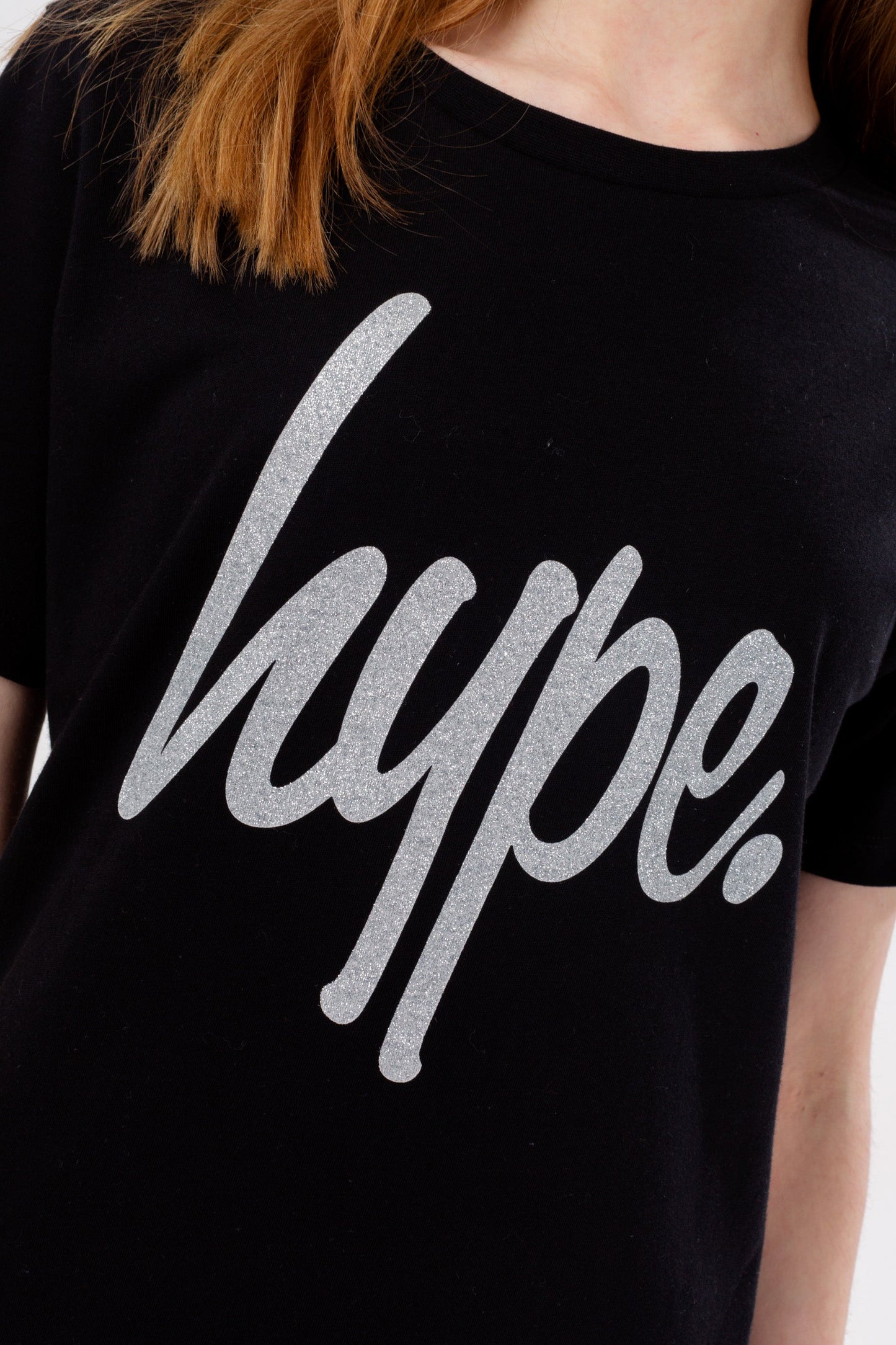 HYPE GIRLS BLACK GLITTER SCRIPT TEE DRESS