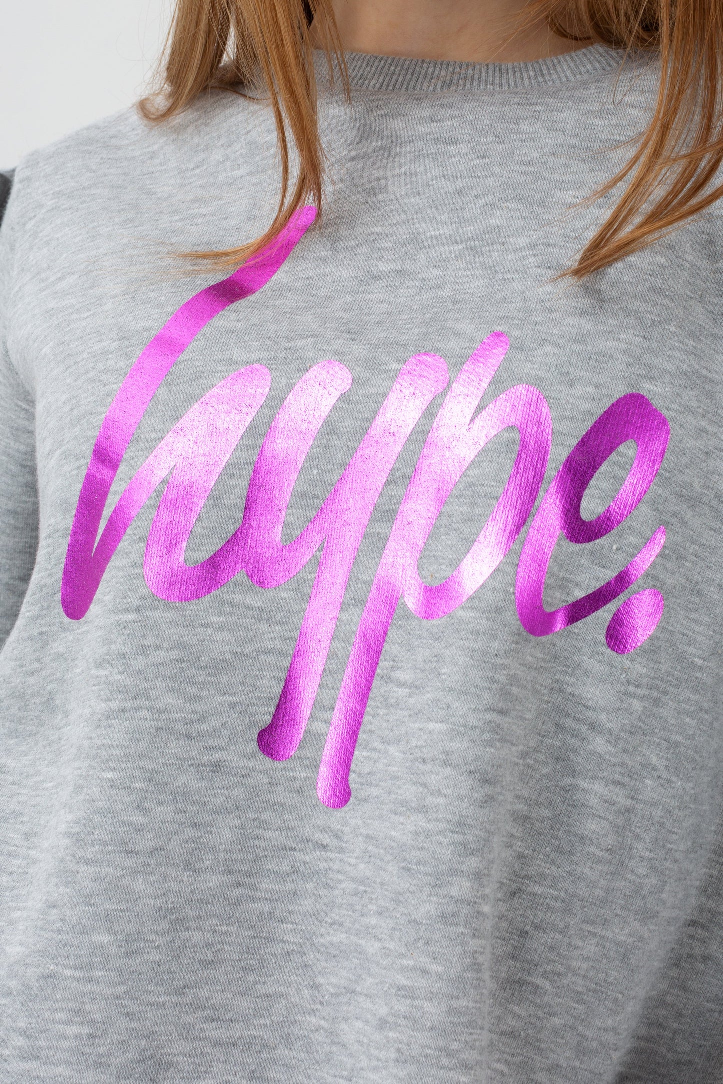 HYPE GIRLS GREY RUFFLE PRINCESS SCRIPT CROP CREW NECK