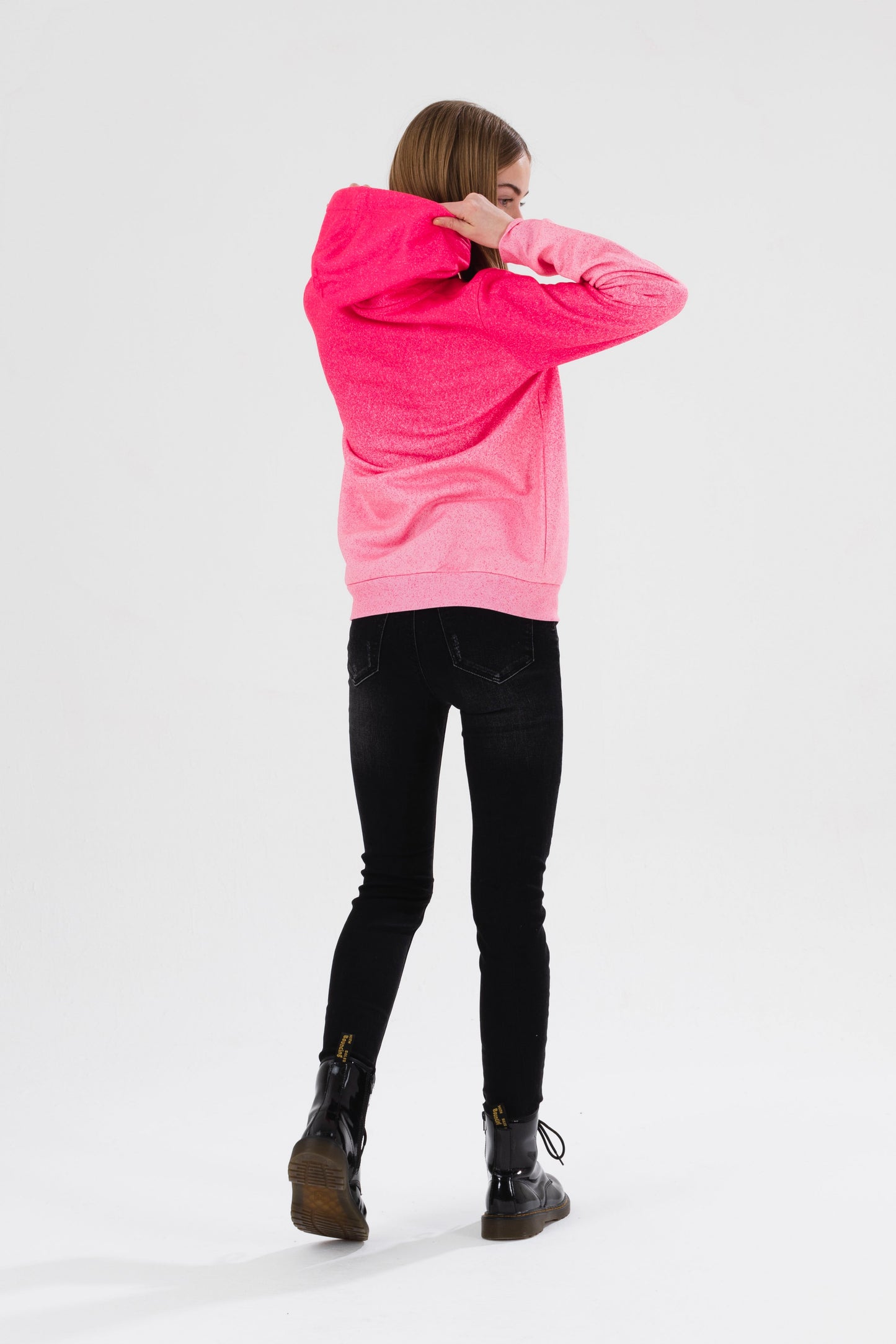 HYPE GIRLS PINK SPECKLE FADE SCRIPT HOODIE