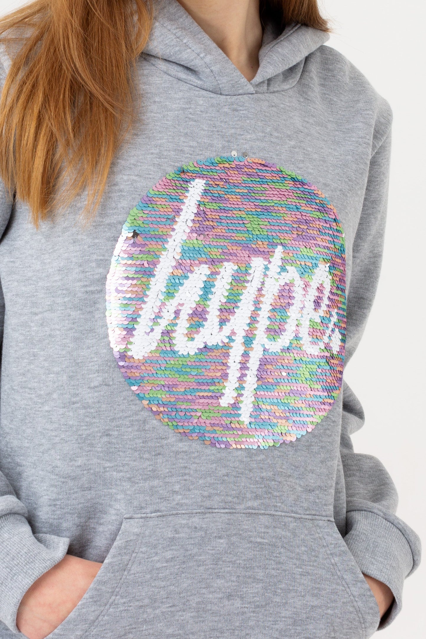 HYPE GIRLS GREY MARL DREAM SEQUIN CIRCLE HOODIE