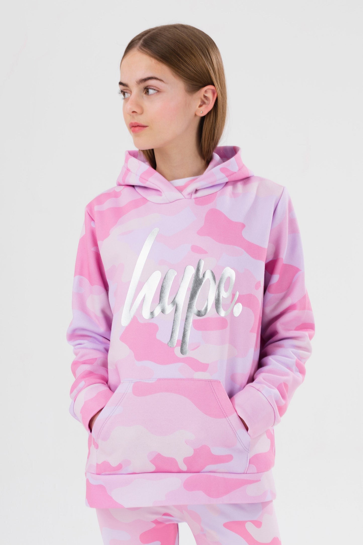 HYPE GIRLS PINK CAMO SCRIPT HOODIE