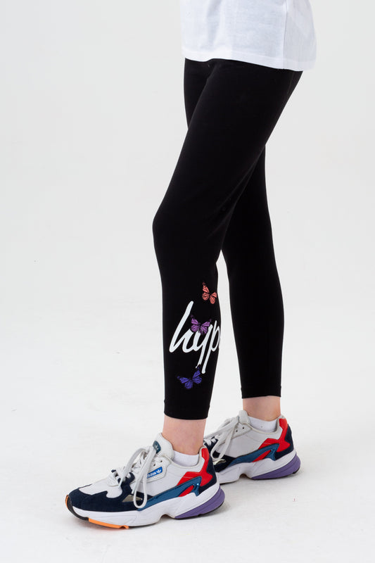 HYPE GIRLS BLACK BUTTERFLY SCRIPT LEGGINGS