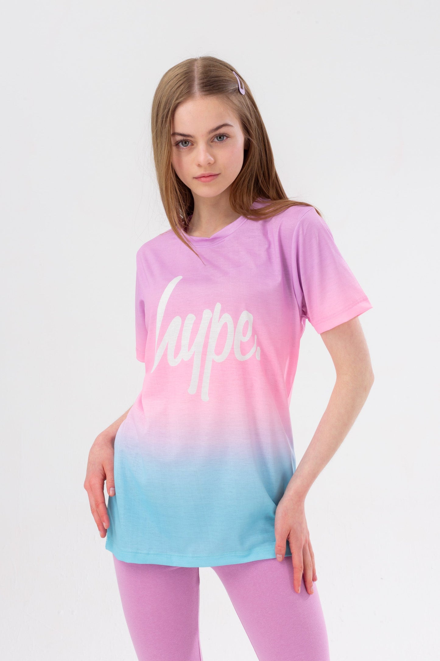 HYPE GIRLS MULTI MYKONOS FADE SCRIPT TEE AND LEGGINGS SET