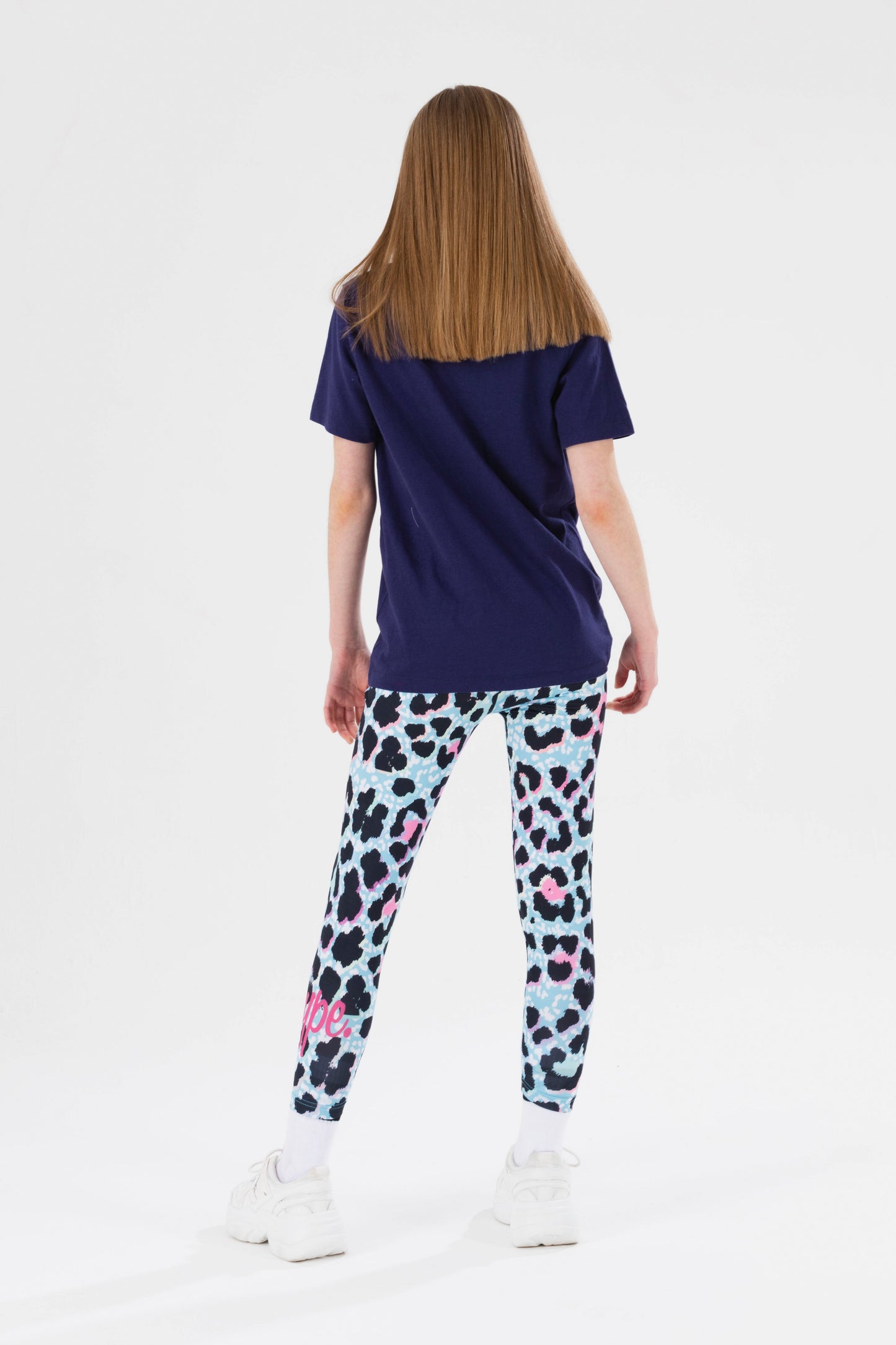 HYPE GIRLS BLUE ICE LEOPARD SCRIPT TEE AND LEGGINGS SET