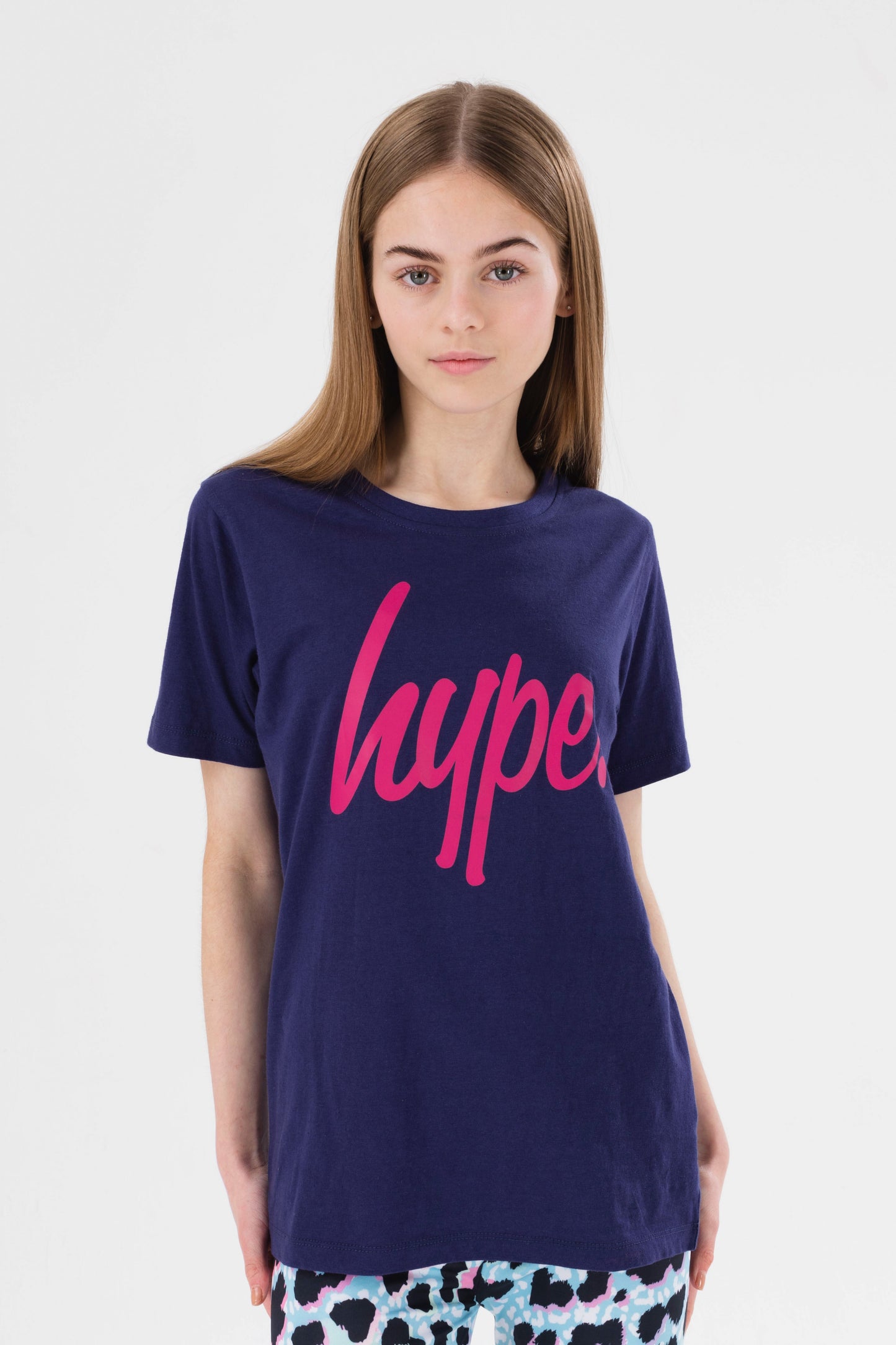 HYPE GIRLS BLUE ICE LEOPARD SCRIPT TEE AND LEGGINGS SET