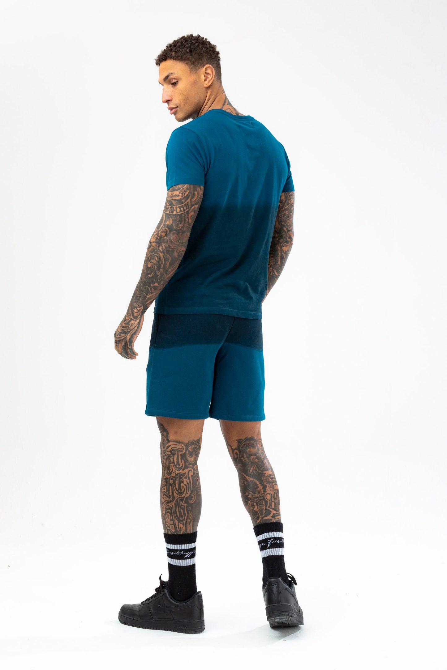 HYPE MENS TEAL FADE SCRIBBLE T-SHIRT