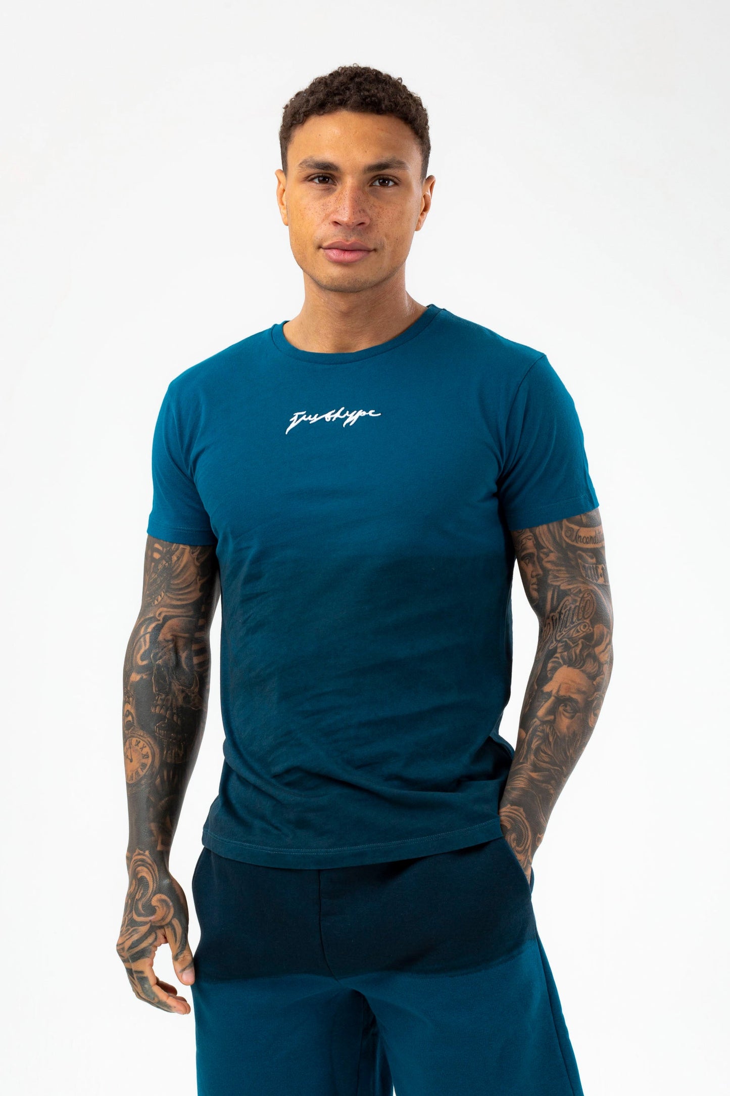 HYPE MENS TEAL FADE SCRIBBLE T-SHIRT