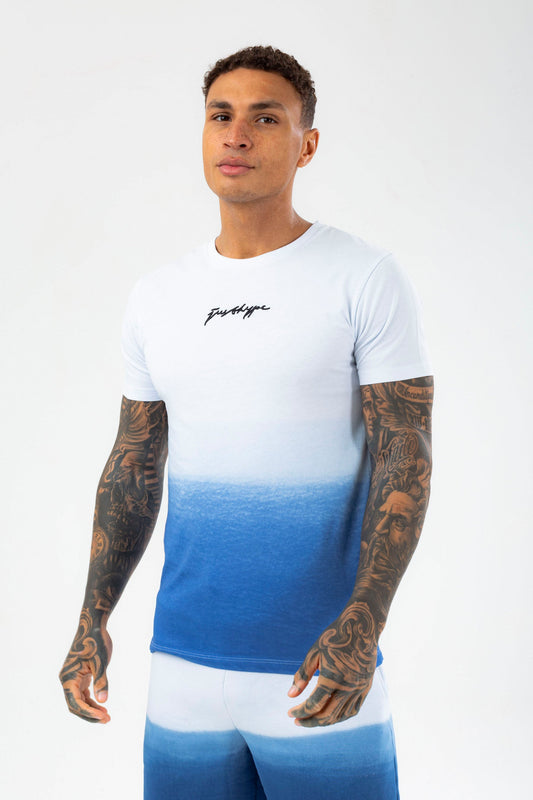 HYPE MENS BLUE LAKE FADE SCRIBBLE T-SHIRT