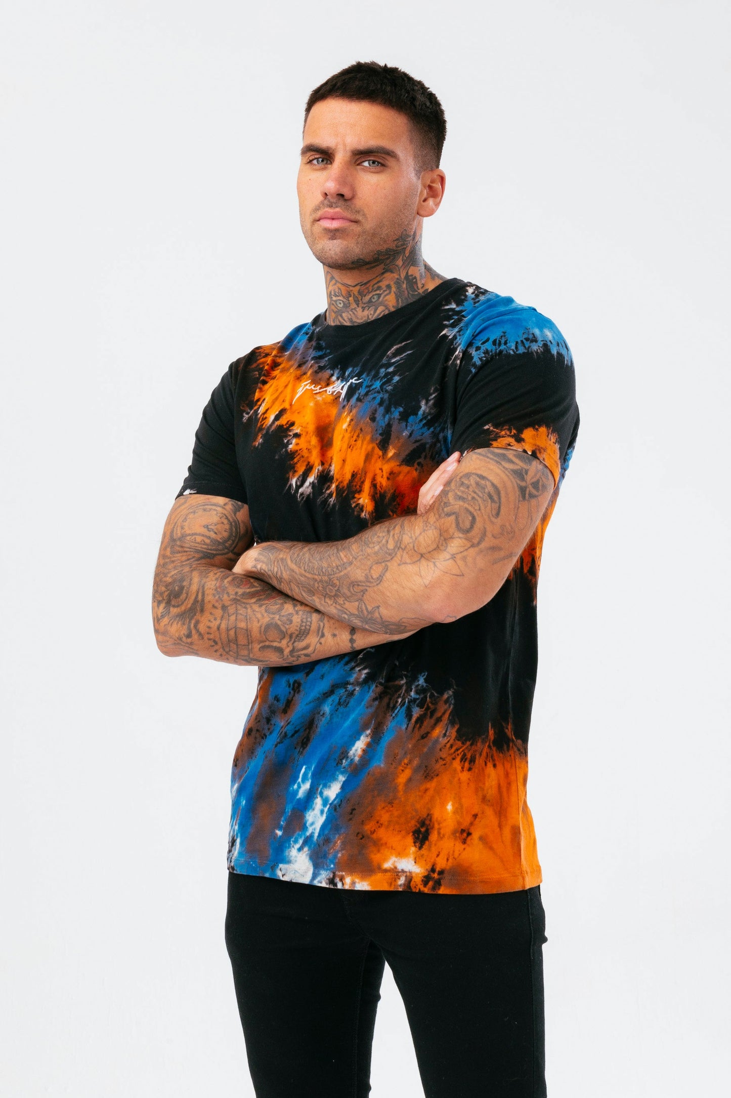 HYPE MENS MULTI BOHEMIAN DYE SCRIBBLE T-SHIRT