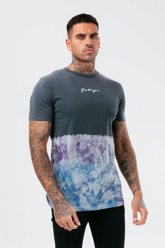 HYPE MENS BLUE RUSH DYE SCRIBBLE T-SHIRT