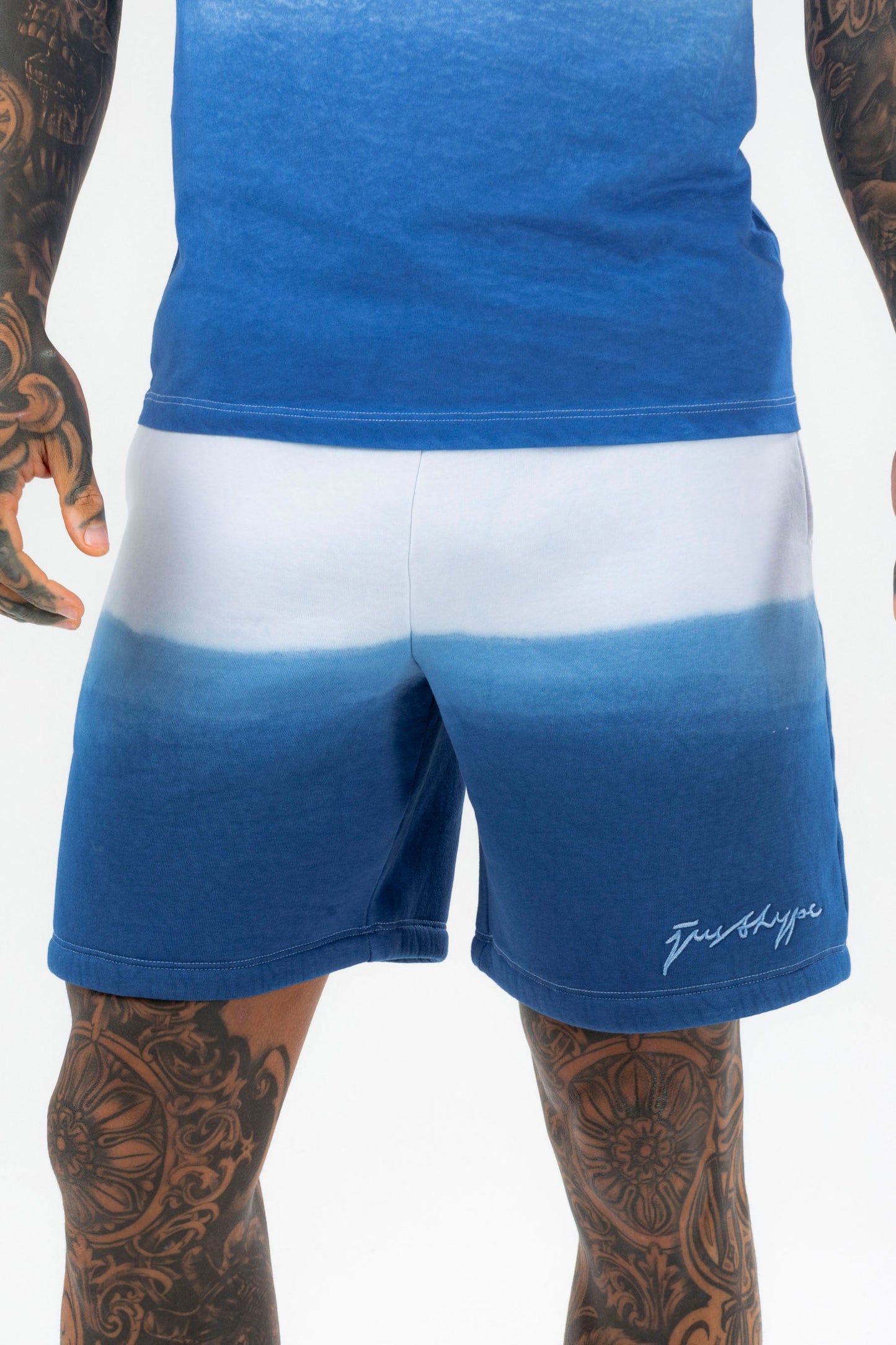 HYPE MENS BLUE LAKE FADE SCRIBBLE SHORTS