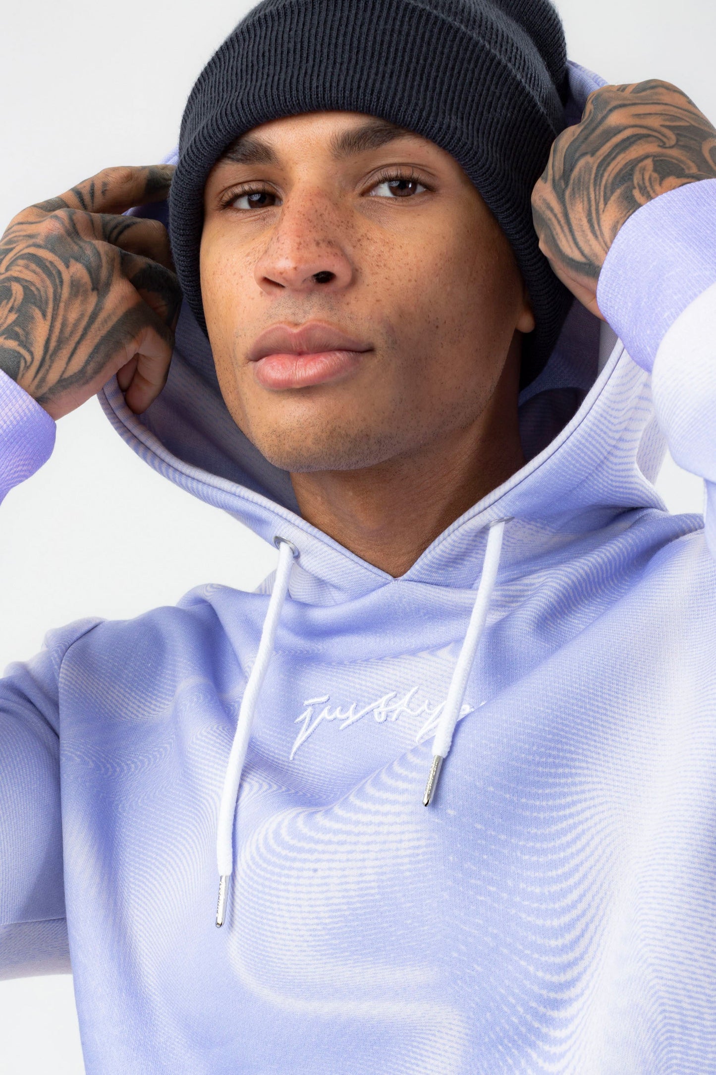 HYPE MENS BLUE CORNFLOWER WAVE SCRIBBLE HOODIE