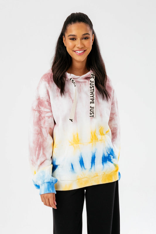 HYPE WOMENS PINK SUMMER DYE SCRIBBLE HOODIE