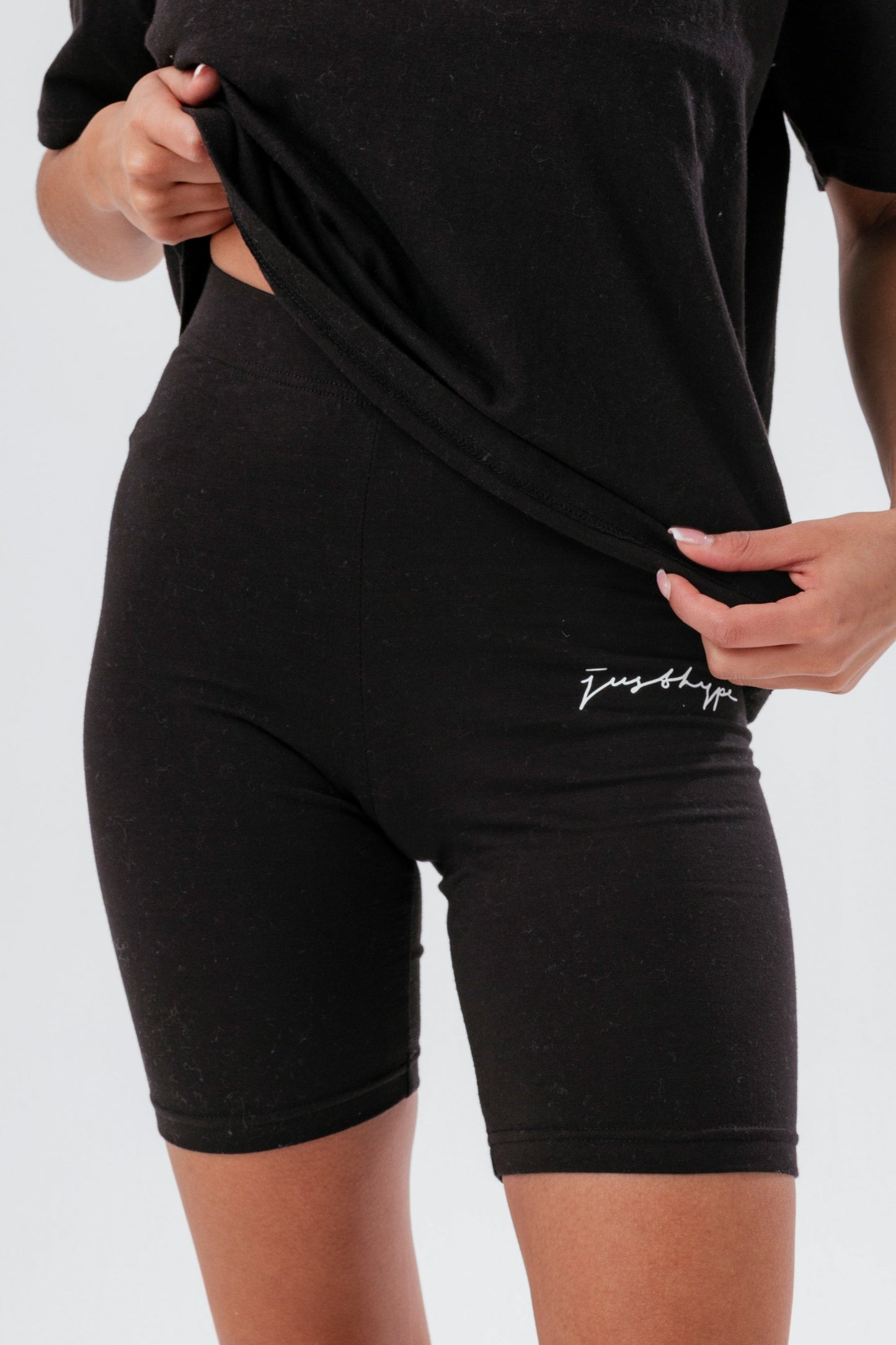 HYPE WOMENS BLACK SCRIBBLE BOXY TEE & CYCLING SHORTS SET