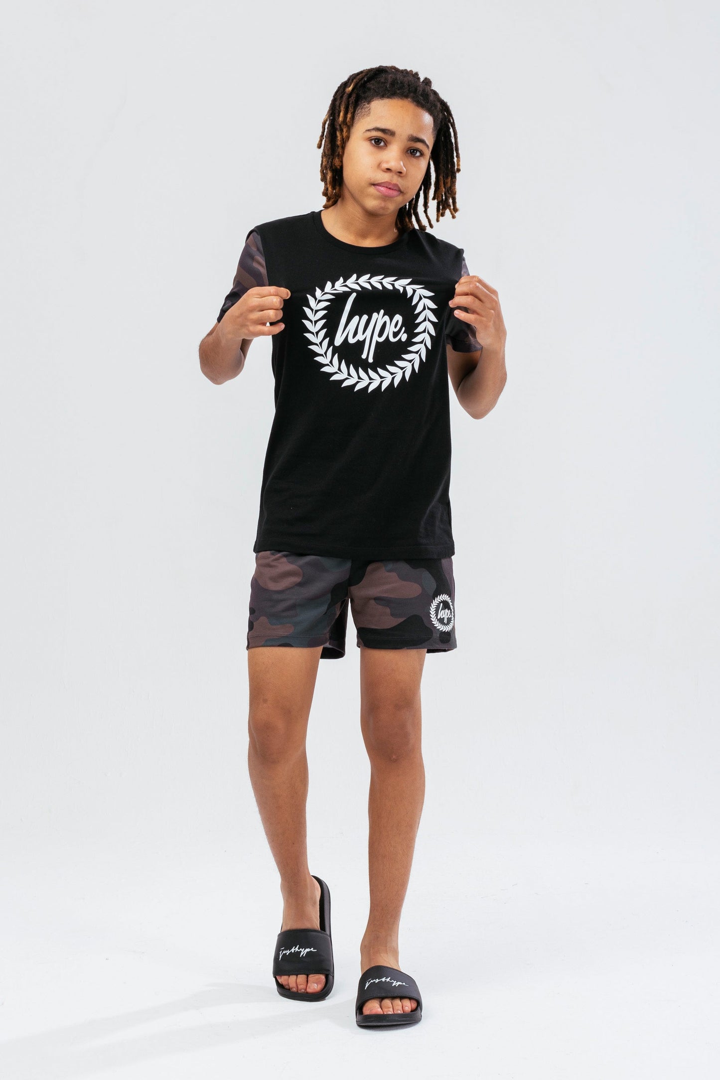 HYPE BOYS BLACK CLASSIC CAMO CREST SHORTS PJ'S