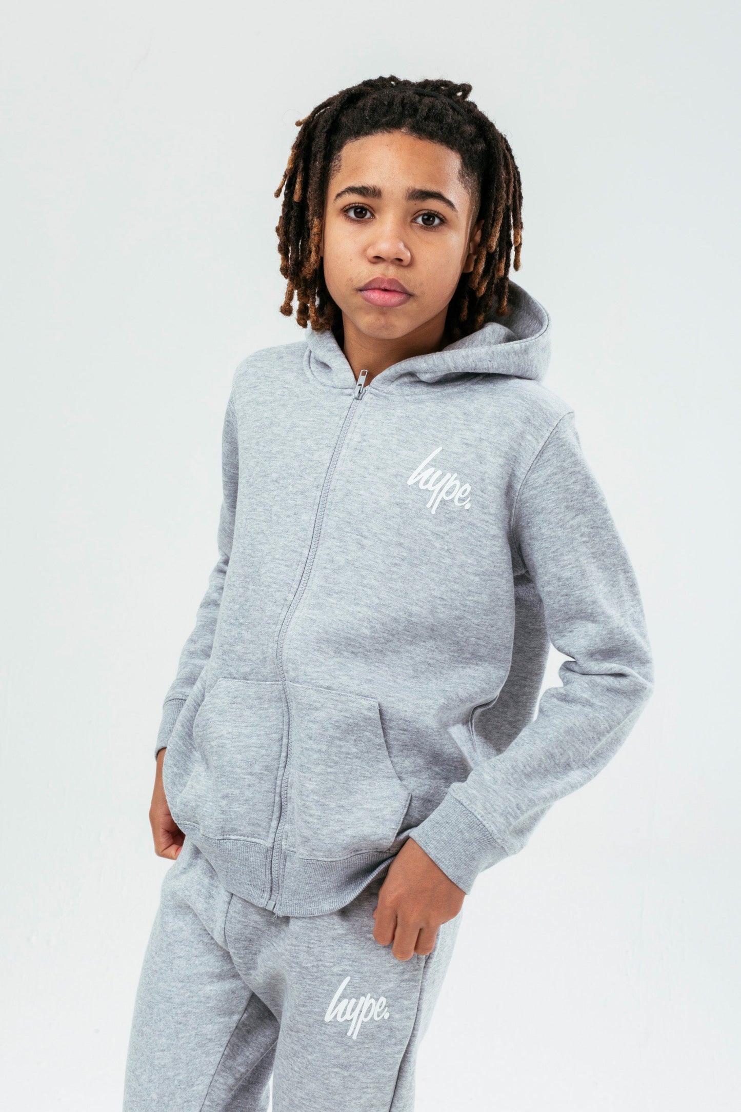 HYPE GREY MARL ZIP BOYS TRACKSUIT