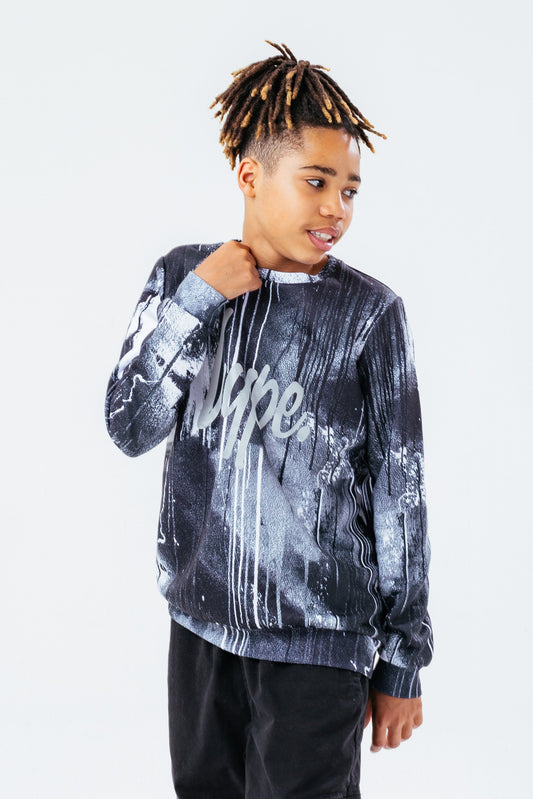 HYPE BLACK SPRAY BOYS CREW NECK