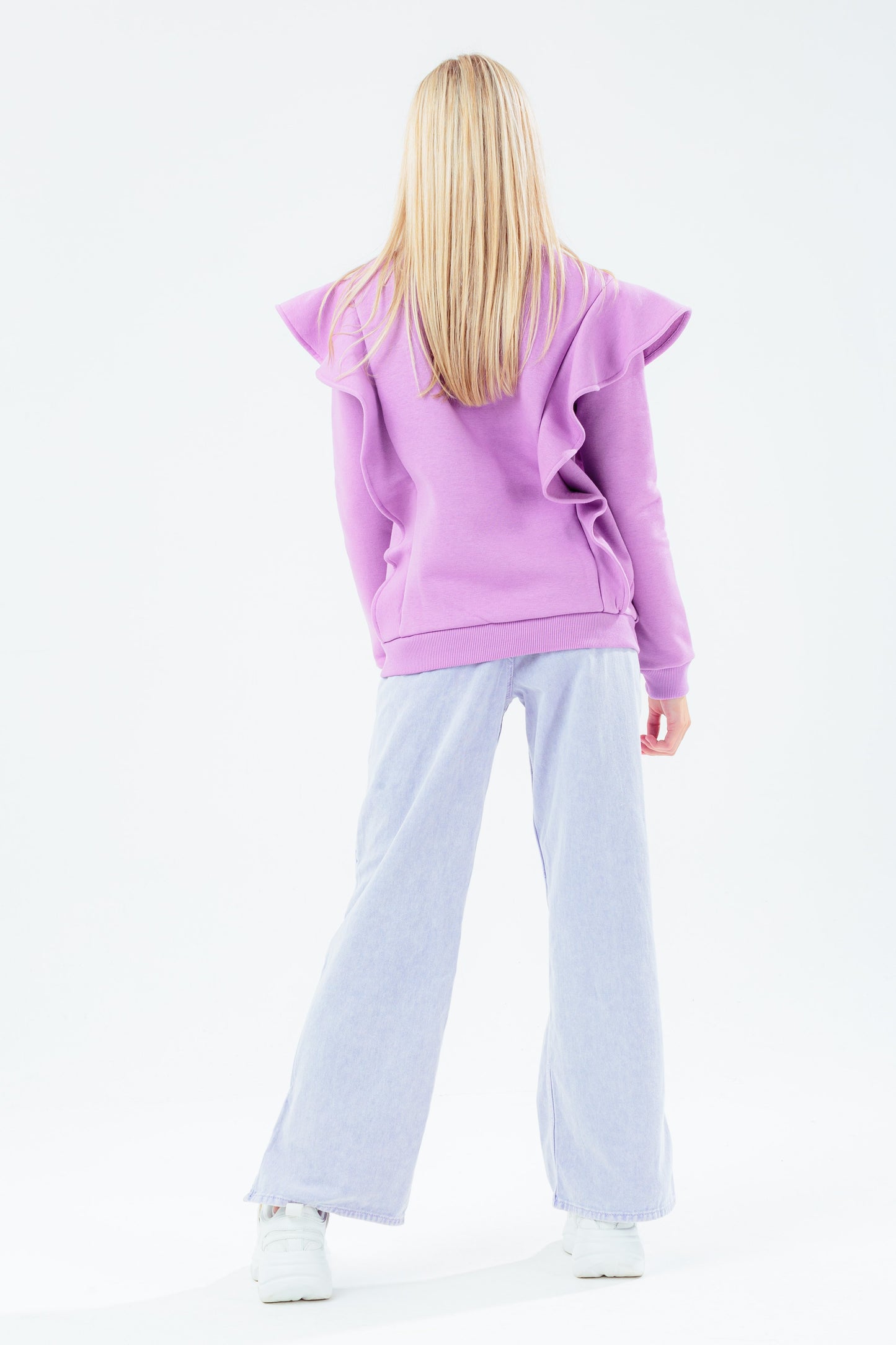 HYPE PURPLE ANNABEL RUFFLE GIRLS CREW NECK