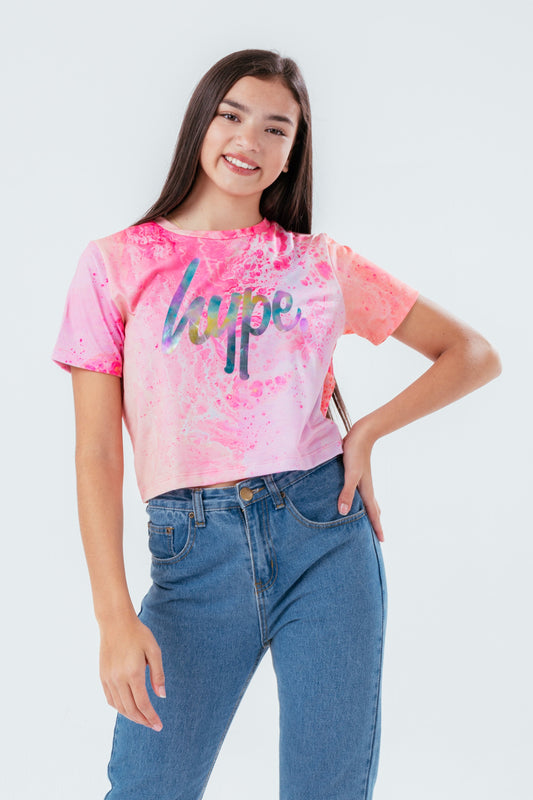 HYPE APRICOT MARBLE GIRLS CROP T-SHIRT