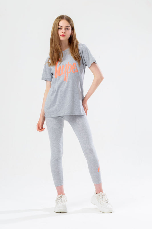 HYPE GREY & PEACH SCRIPT GIRLS T-SHIRT & LEGGINGS SET