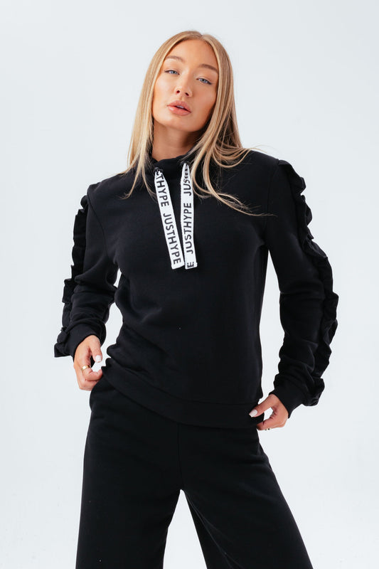 HYPE BLACK RUFFLE HIGH NECK WOMEN'S SWEATSHIRT