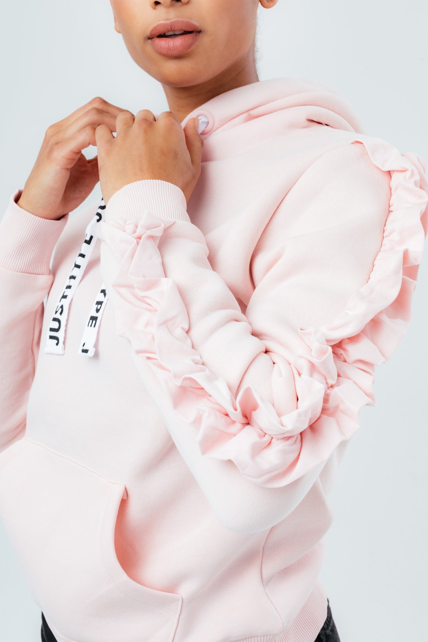 HYPE PINK RUFFLE WOMEN'S HOODIE