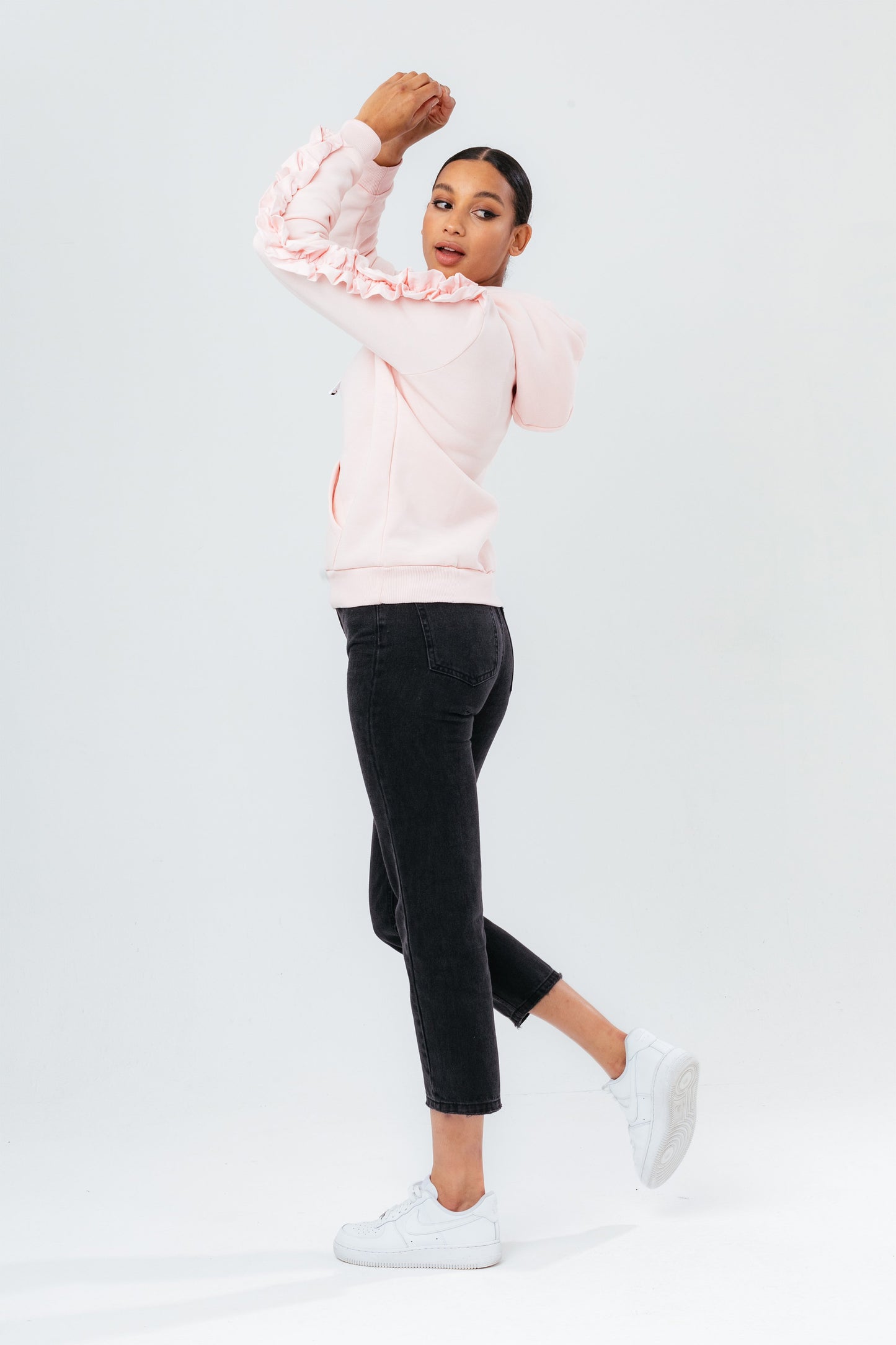 HYPE PINK RUFFLE WOMEN'S HOODIE