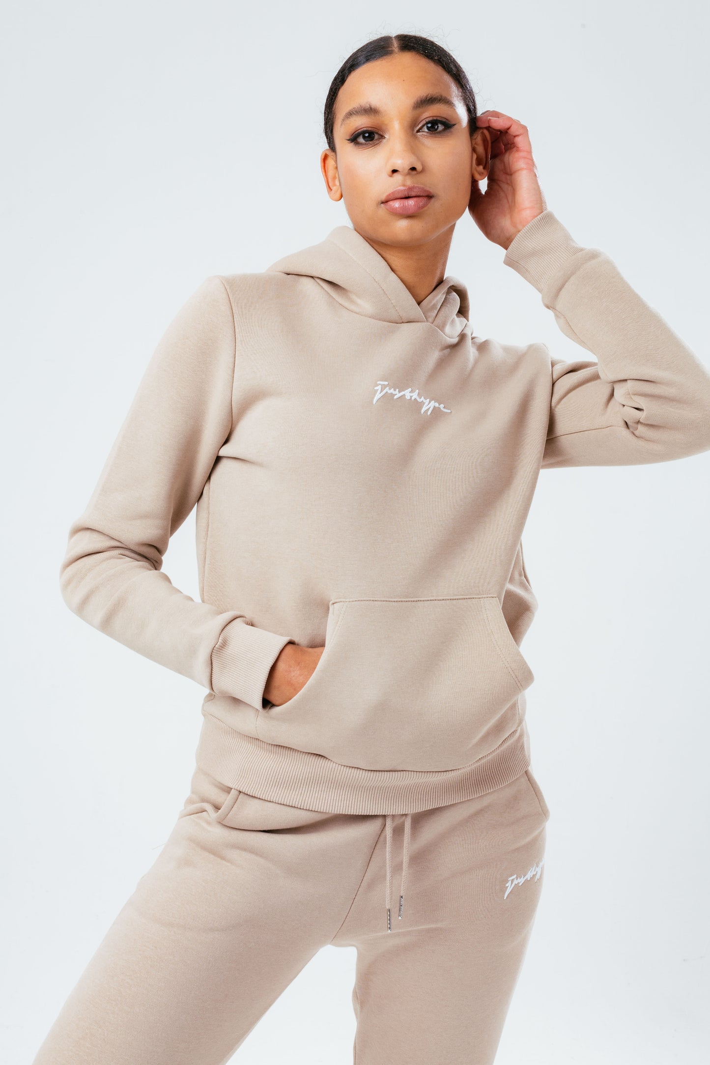 HYPE WHITE OLIVE SCRIBBLE WOMEN'S HOODIE