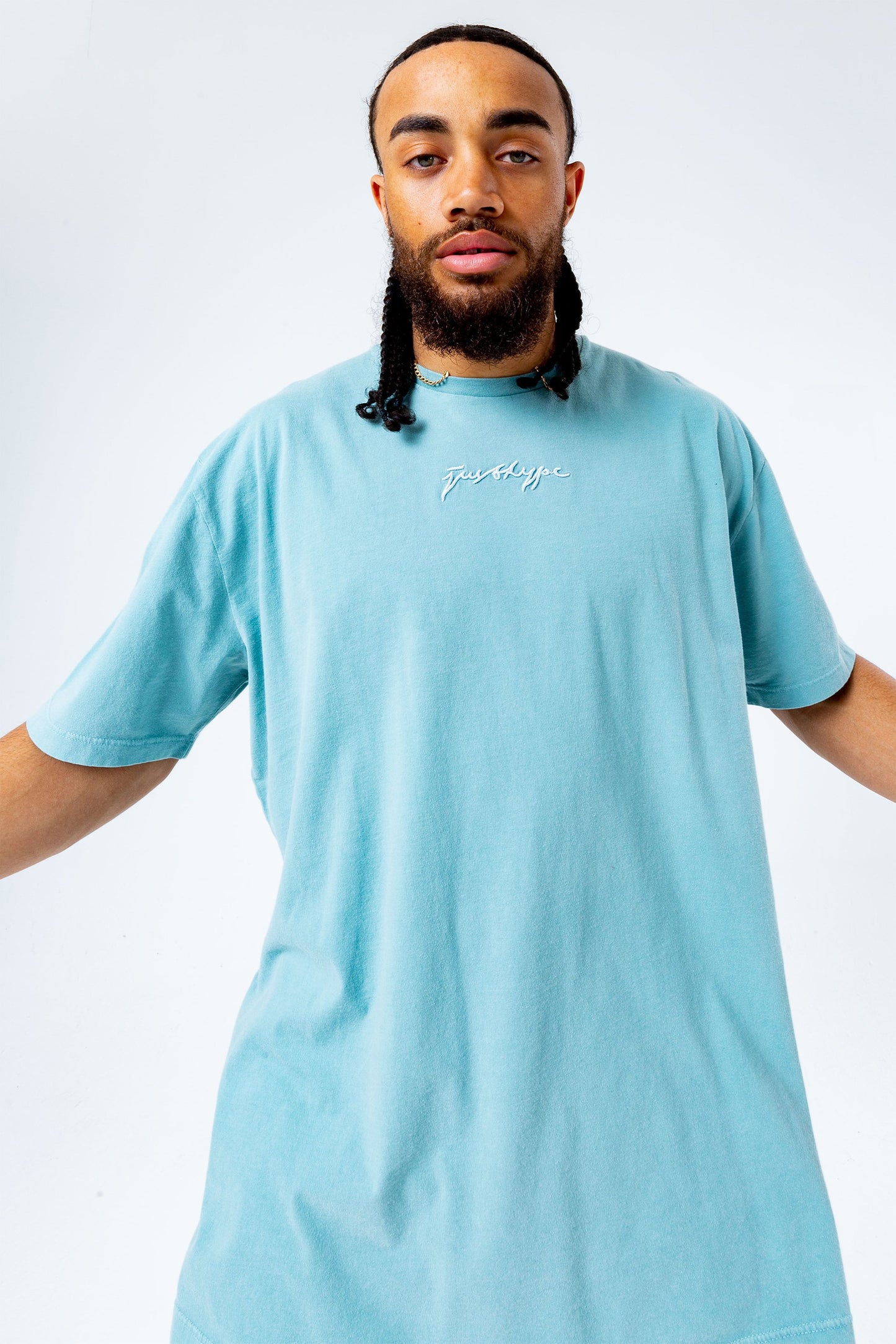 HYPE TEAL OVERSIZED ACID WASH MEN'S T-SHIRT