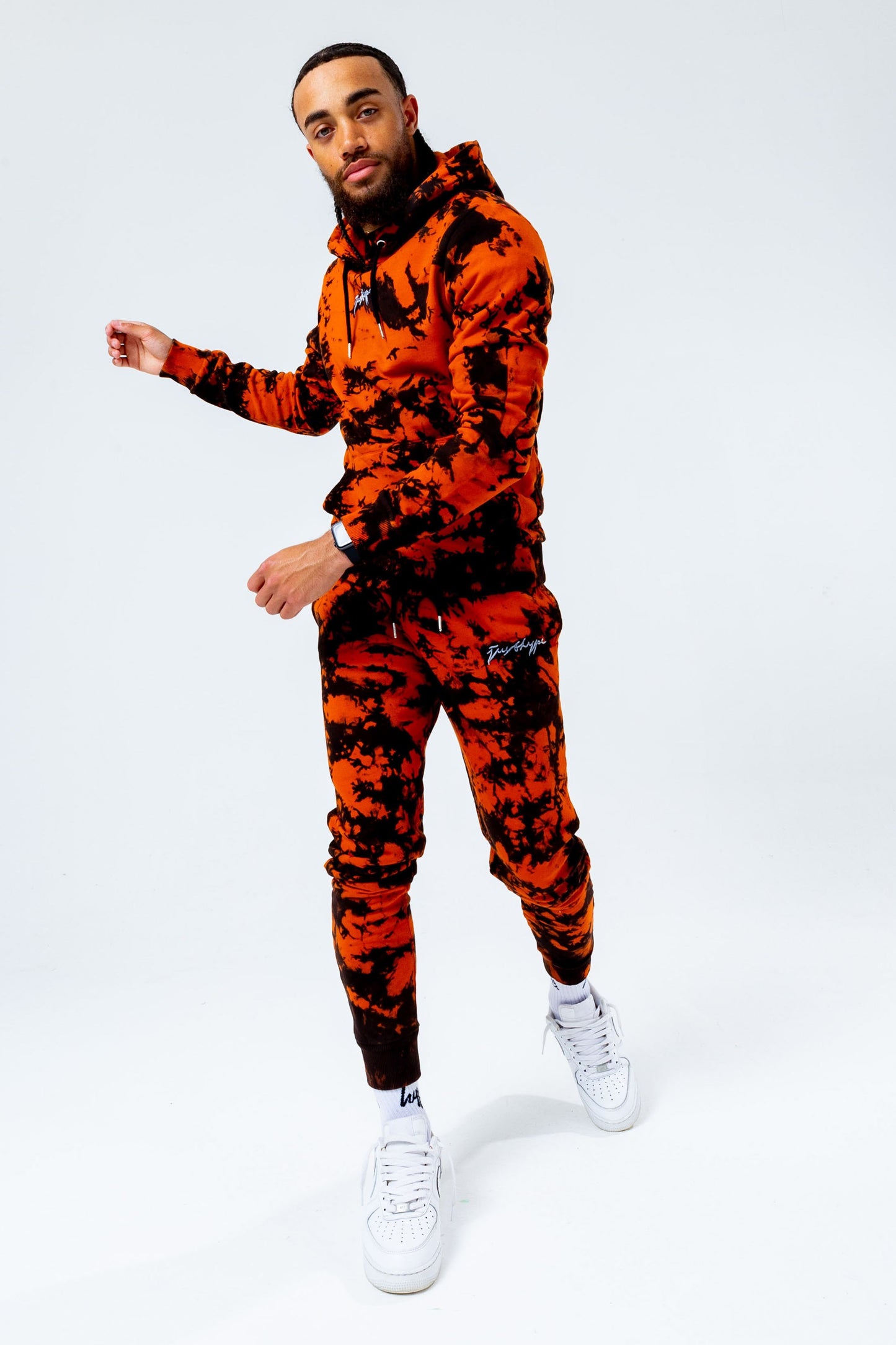 HYPE BLACK ORANGE TIE DYE MEN'S PULLOVER HOODIE