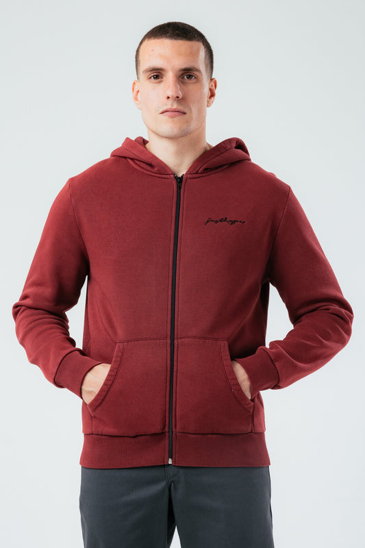 HYPE VINTAGE BURGUNDY OVERSIZED ZIP MEN'S HOODIE