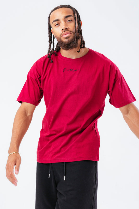 HYPE BURGUNDY & BLACK OVERSIZED MEN'S T-SHIRT SET