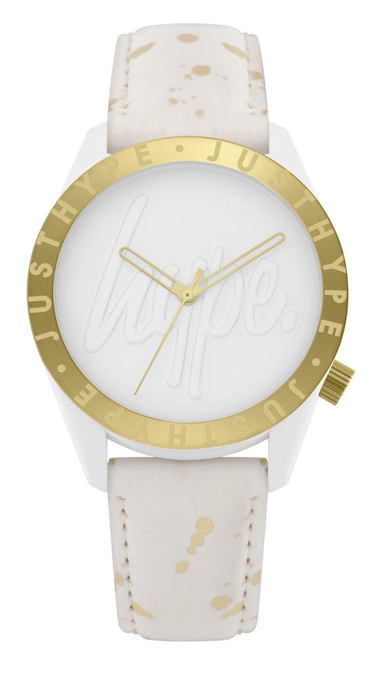 Hype White And Gold Speckle Script Kids Watch